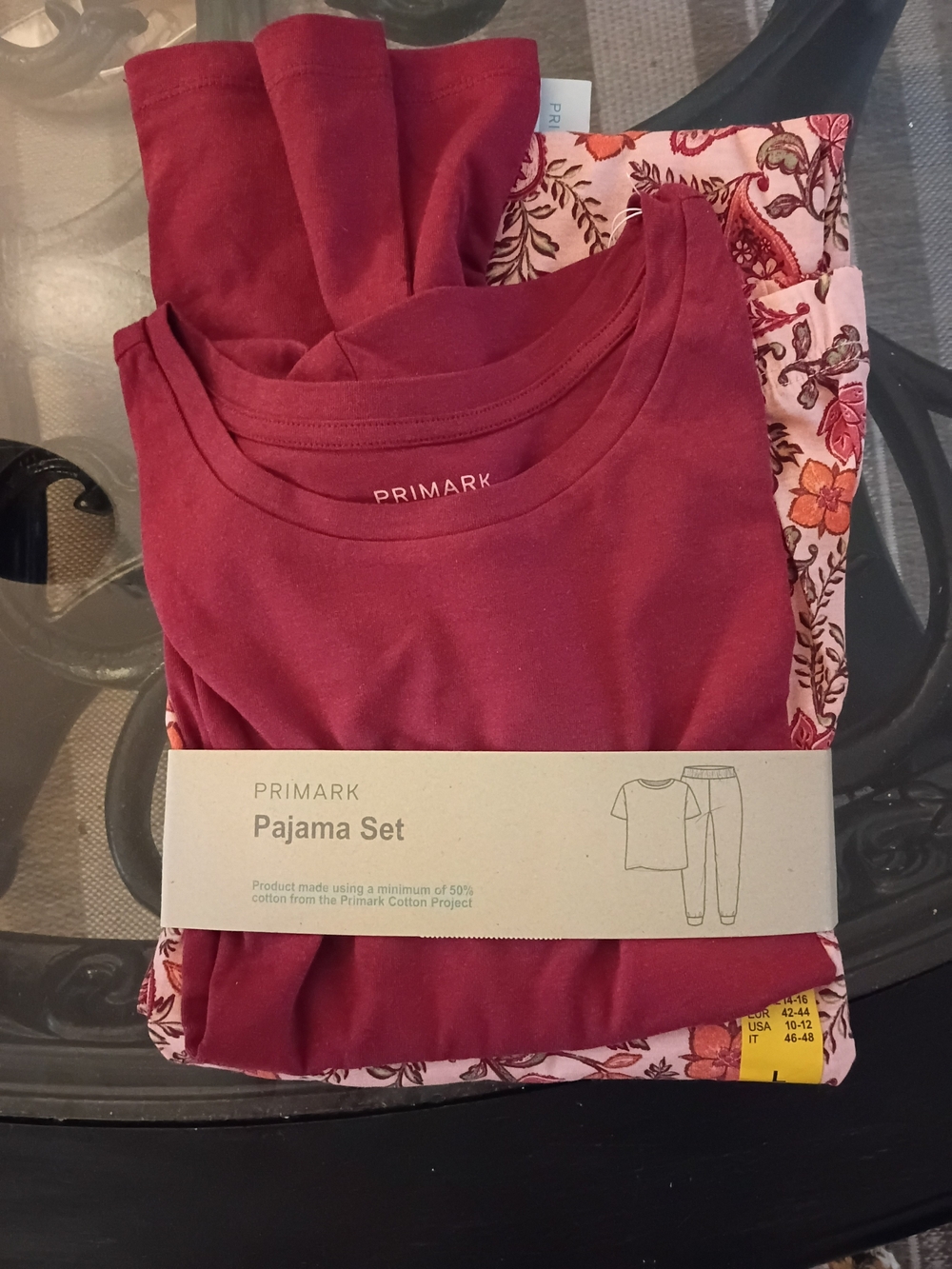 Primark Women's Burgundy Top and Pink Floral Pajama Set